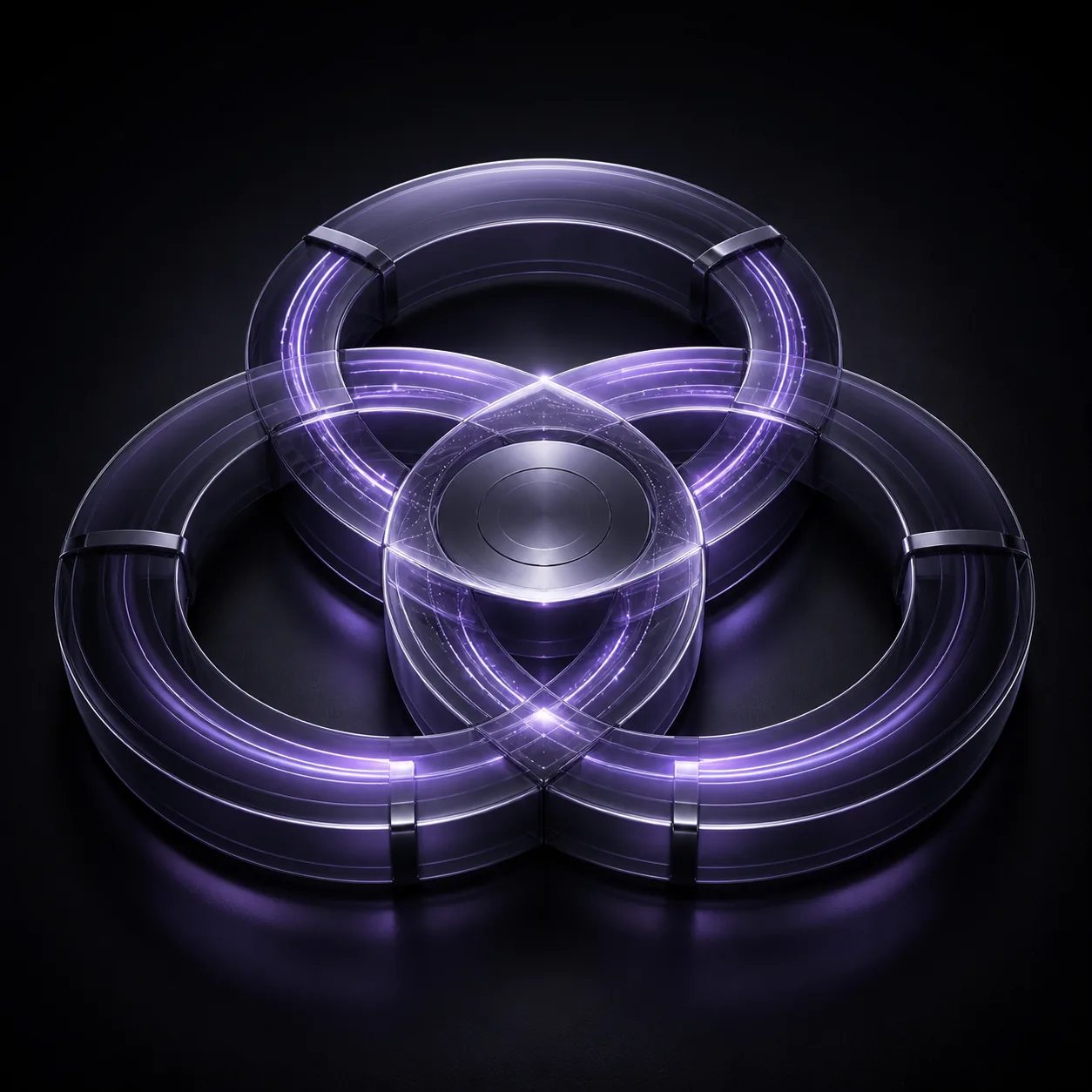 Three interlocking rings for quality, information security, and AI management overlapping around a single shared core of common processes.