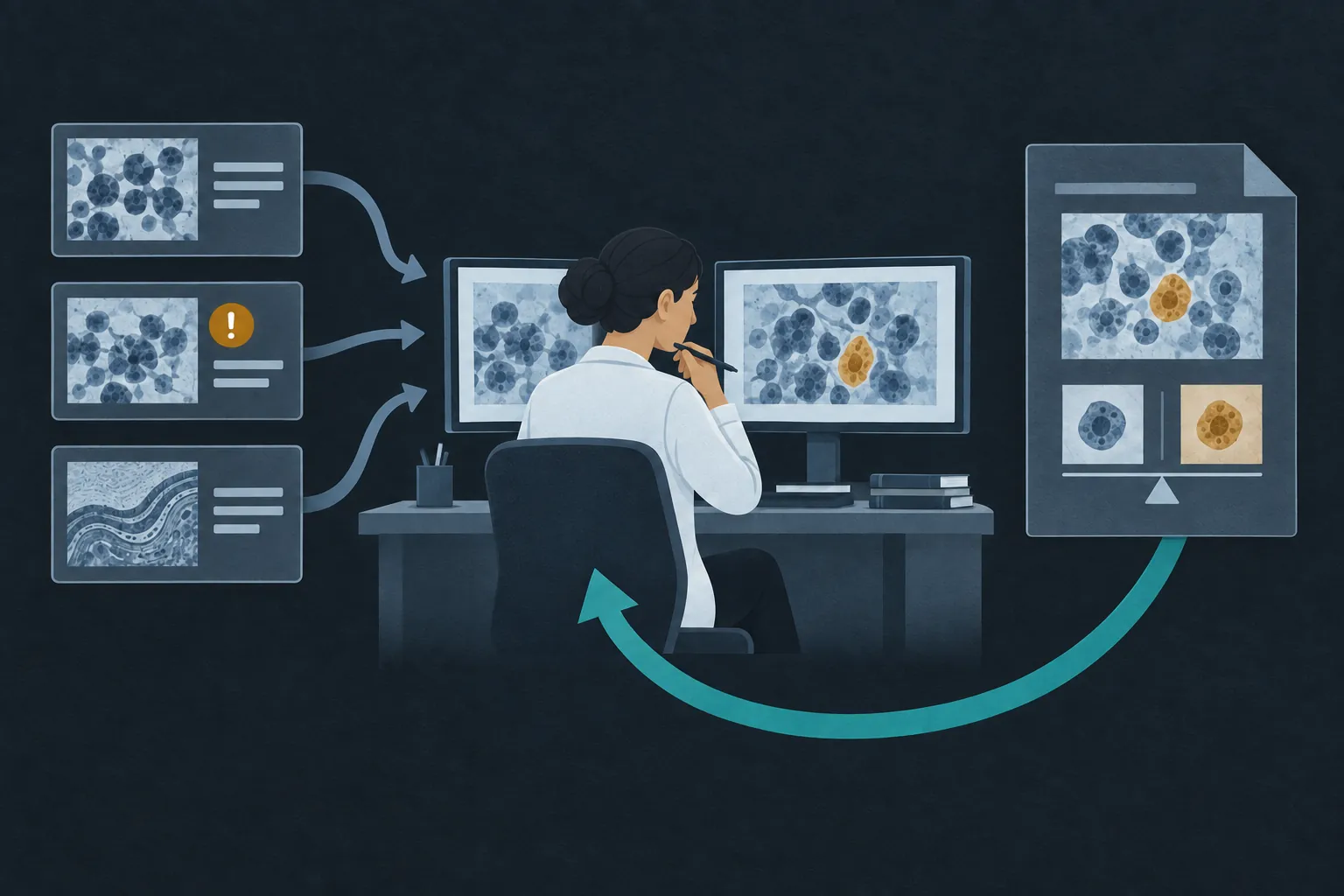 A controlled exercise feeds a difficult case to a reviewer, compares the decision with independent evidence, and returns the findings to improve the review process.